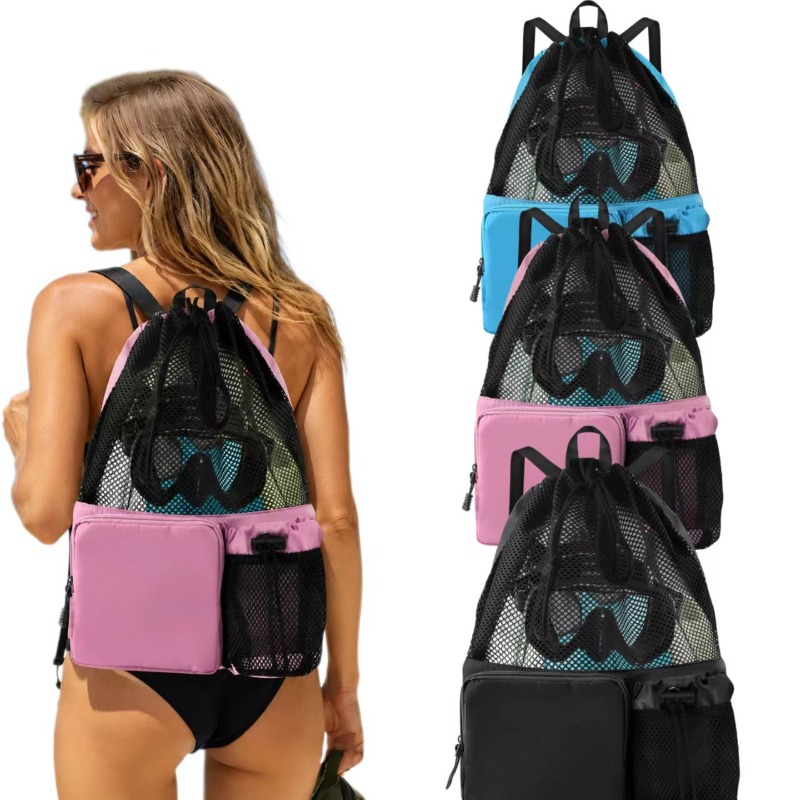 Drawstring Gym Bag - Large Capacity Mesh Drawstring Swim Backpack