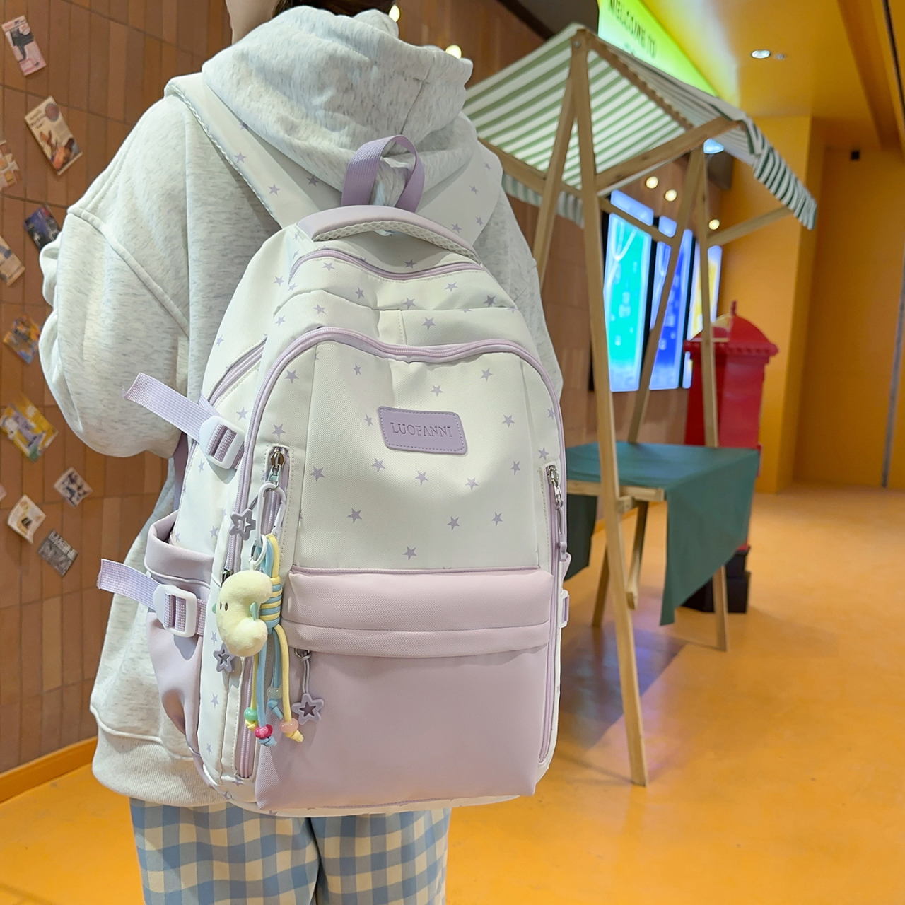 Women's Cream White & Yellow C - Canvas Backpack Casual review and price