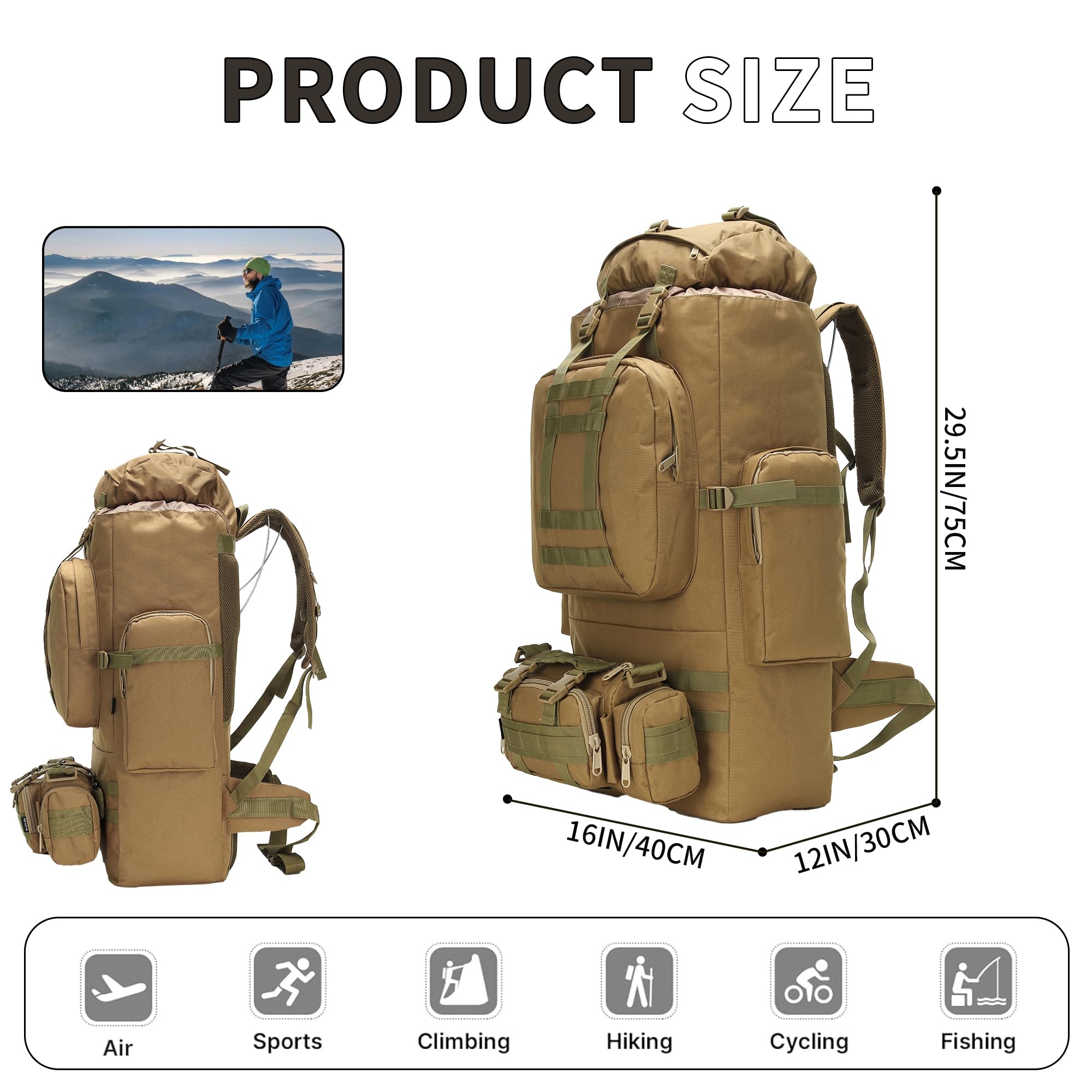 100L Hiking Backpack With Moll - Rucksack Military Style review and price