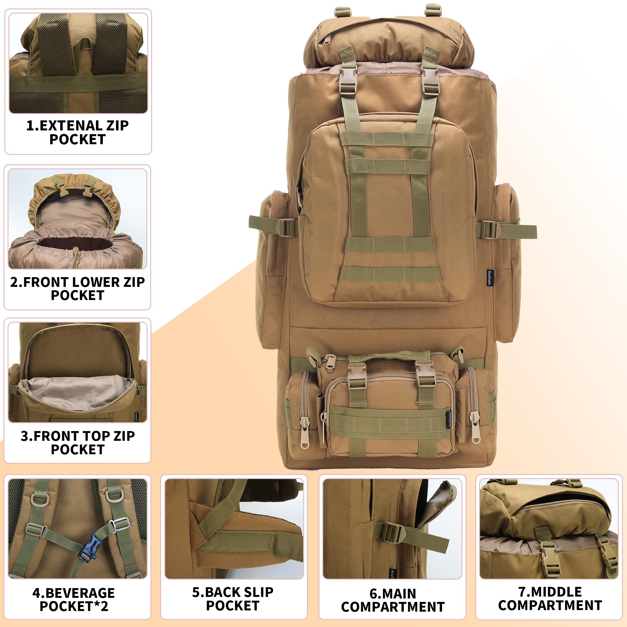 100L Hiking Backpack With Moll - Rucksack Military Style review and price