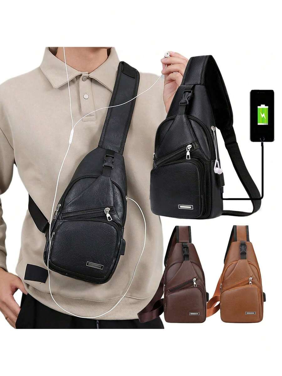 Mens PU Leather Sling Bag With - Sling Backpack Shoulder review and price