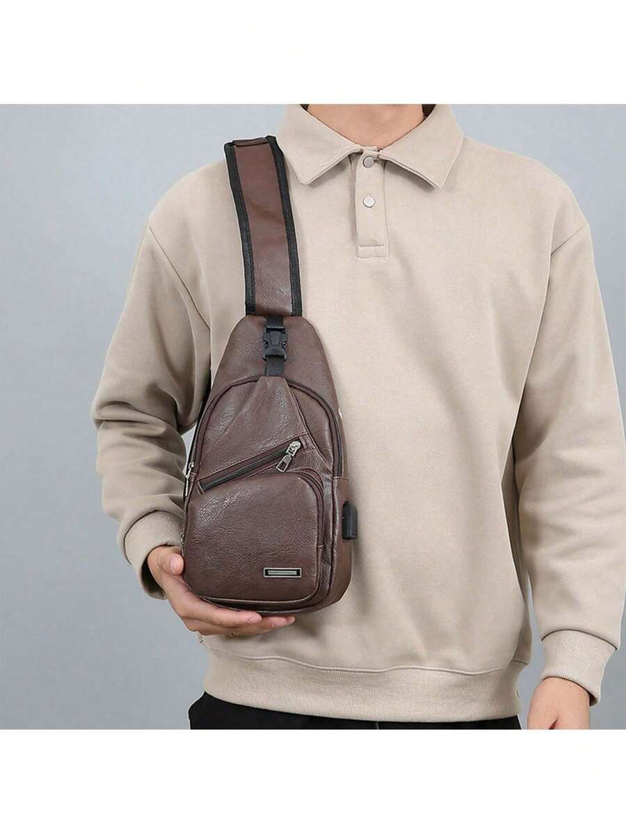 Mens PU Leather Sling Bag With - Sling Backpack Shoulder review and price