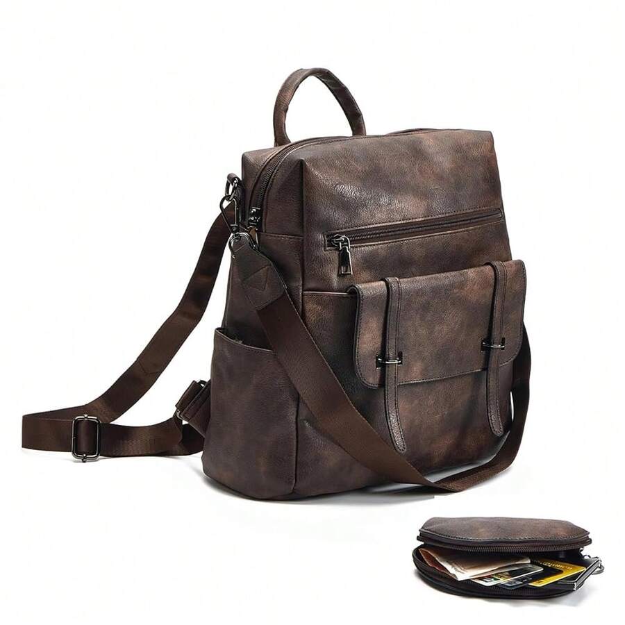 Women Fashion Vintage Brown PU - Leather Backpack Vintage review and price