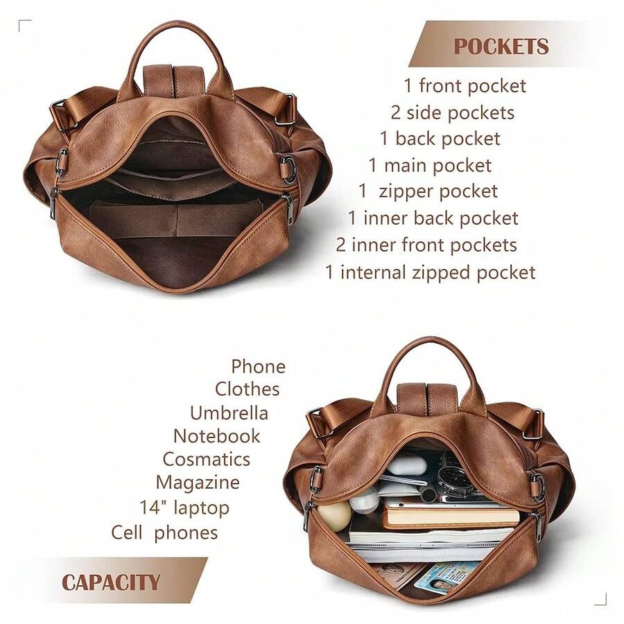 Women Fashion Vintage Brown PU - Leather Backpack Vintage review and price