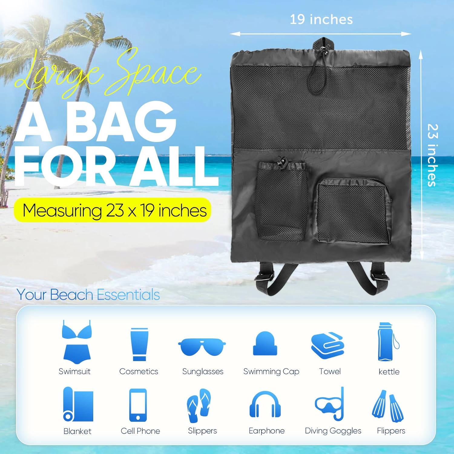 Swim Mesh Beach Bag, Waterproo - Drawstring Gym Bag review and price